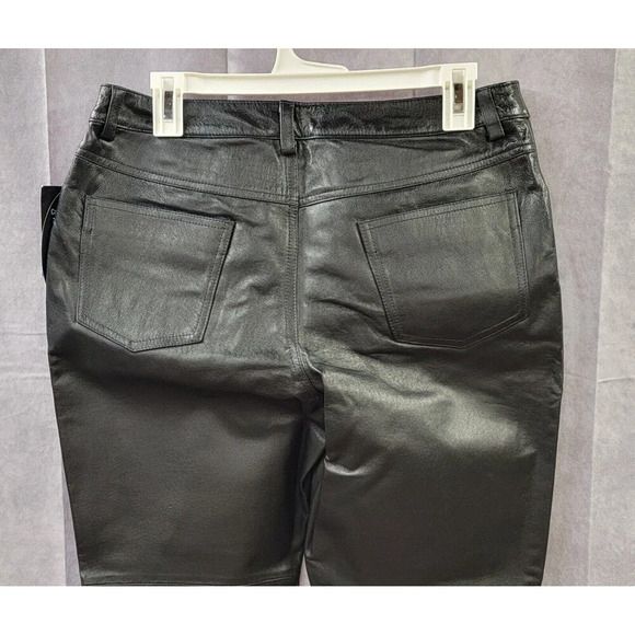 NewPort News Jeanology 12P Leather Pants Straight Leg Black Vintage Biker NWT - Picture 7 of 9